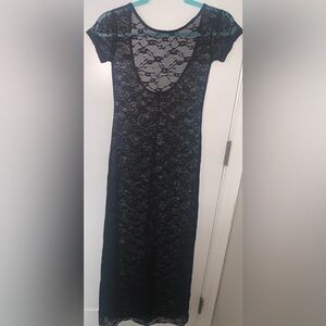 Vintage Black Lace Maxi Dress Sheer Gothic Romantic Core Bodycon